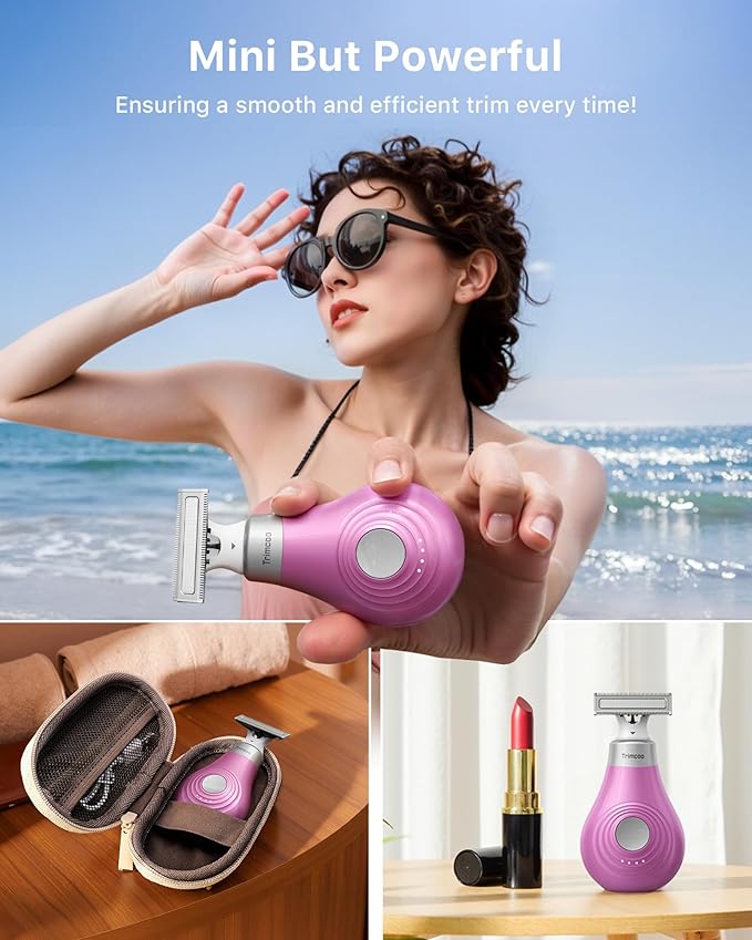 Mini Bikini Trimmer for Women - Intimate Pubic Hair Removal, Electric Body Groomer, Small Portable Wet/Dry Shaver, Magnetic Blade, USB-C Rechargeable with Travel Case, Easy to Clean (Pink)