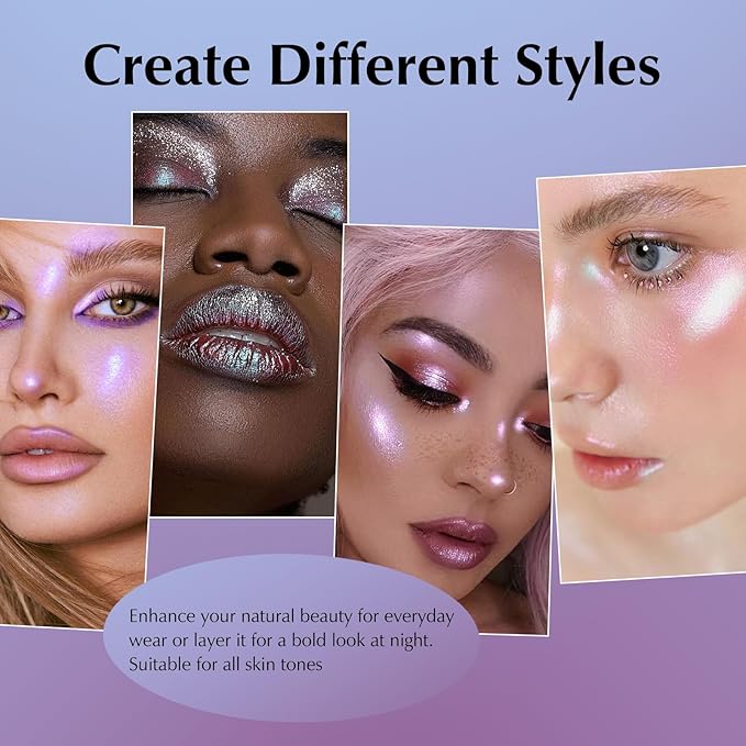 Glitter Eyeshadow Palette, Multichrome Chameleon Purple Blue Eye Shadow, Color Shifting Multi-Reflective Holographic Eyeshadow Shimmer Inner Corner Eye Brightener Highlighter Makeup