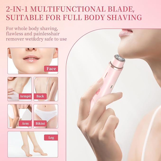 QNHMPW Bikini Trimmer for Women,Electric Razors for Women,2-in-1 Dual Head Shaver- Wet/Dry Shaver Groomer, Waterproof Hygiene Razor Used for Face, Underarm, Leg, Bikini Area(Pink)