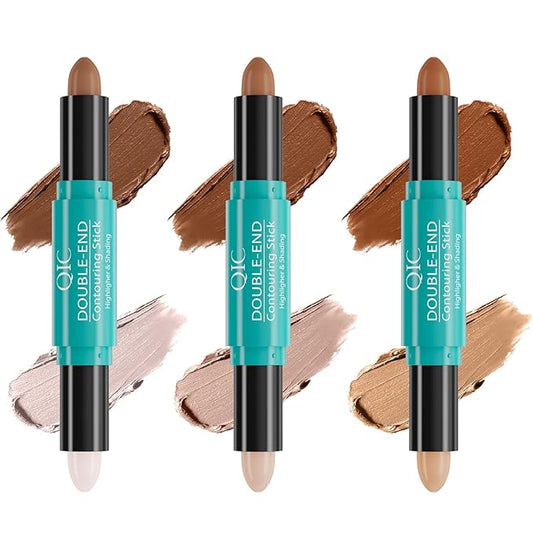 2-in-1 Contour & Highlighter Stick - Dual-Ended, Waterproof, Long-Lasting, for All Skin Tones (02# Lotus root Pink + Coffee)