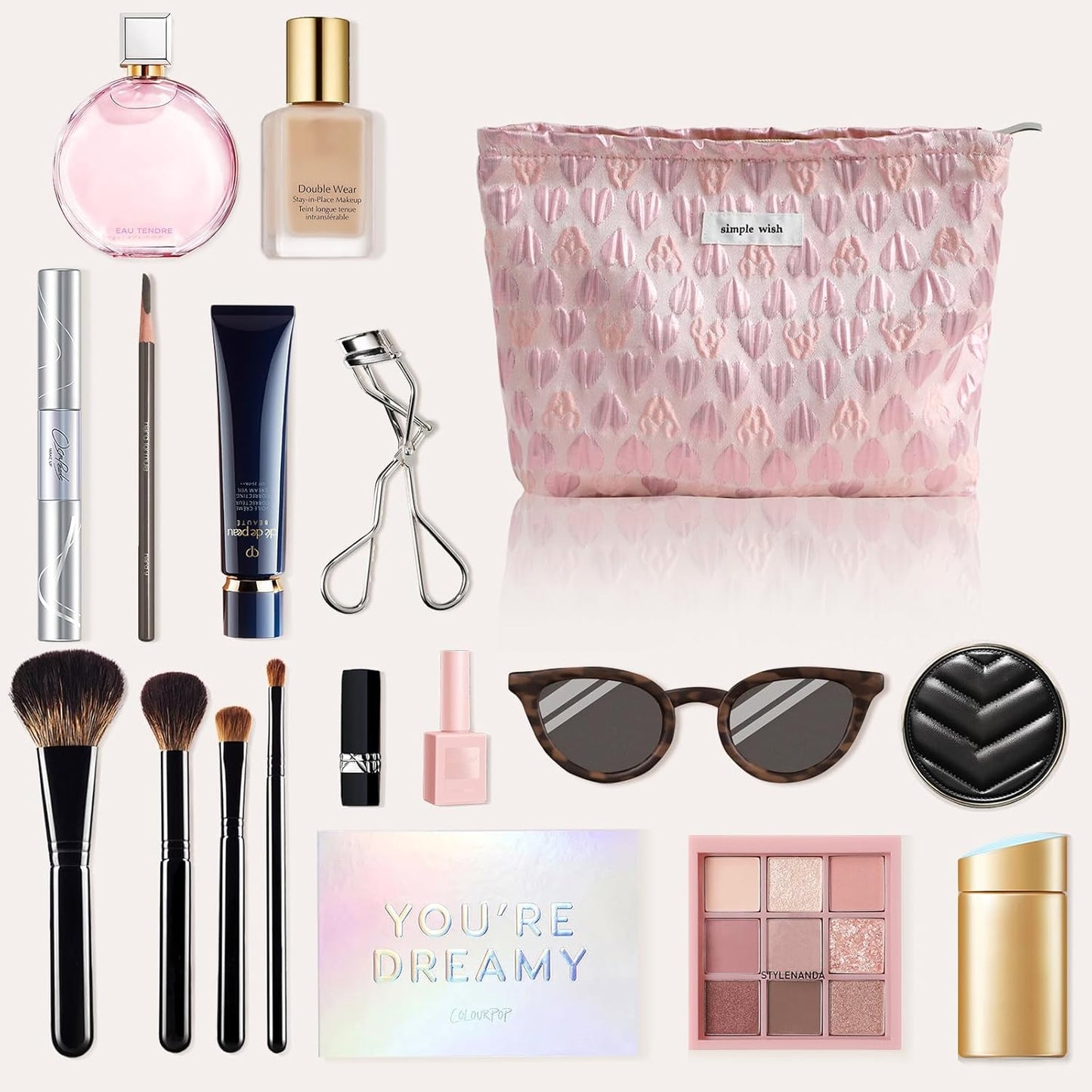 Wudygirl Makeup Bag Travel Cosmetic Bag Large Capacity Makeup Pouch for Women Canvas Make up Organizer Pencil Pouch Aesthetic Zipper Handbag (Pink Heart)