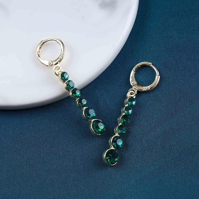 Vintage Crystal Emerald Drop Earrings Emerald Bar Dangle Earrings Green Long Tassel Chain Earrings Gold Hoop Huggie Earrings Jewelry for Women