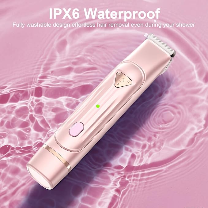 Electric Bikini Trimmer for Women - Dermave Bikini Shaver, Waterproof Dual Head Shaver (Pink)