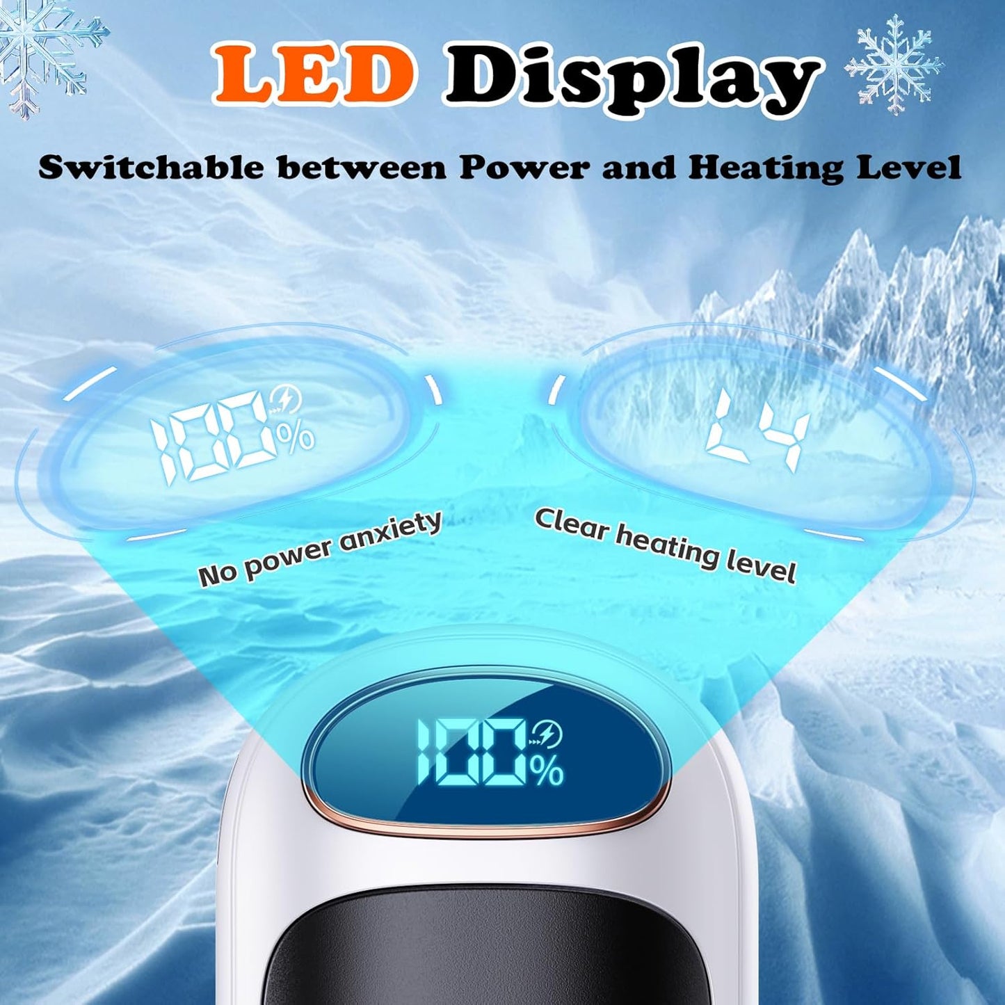 Rechargeable Hand Warmer 2 Pack, LED Display & 4 Levels, Ultrathin Electric Hand Warmers Portable USB Pocket Heater Fits Gloves for Hunting Essentials, Camping, Raynauds, Gifts for Men Women