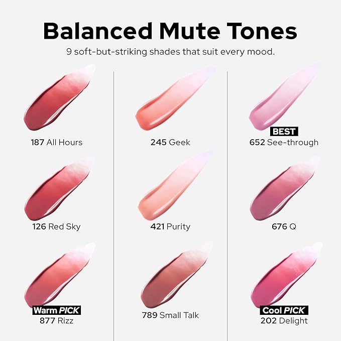 Unseen Balloon Tint, 6 Colors Set for All Skin Types. Buildable Color, Long Lasting Glossy Lip Stains, Lightweight Lip Gloss Make up (ALL HOURS, 1 Oz)