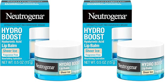 Neutrogena Hydro Boost Hyaluronic Acid, Unscented Lip Balm Leaves Lips Feeling Hydrated, Sheer Ice Nude Lip Balm with a Sweet Sugar Flavor, Fragrance Free, 0.5 oz (Pack of 2)