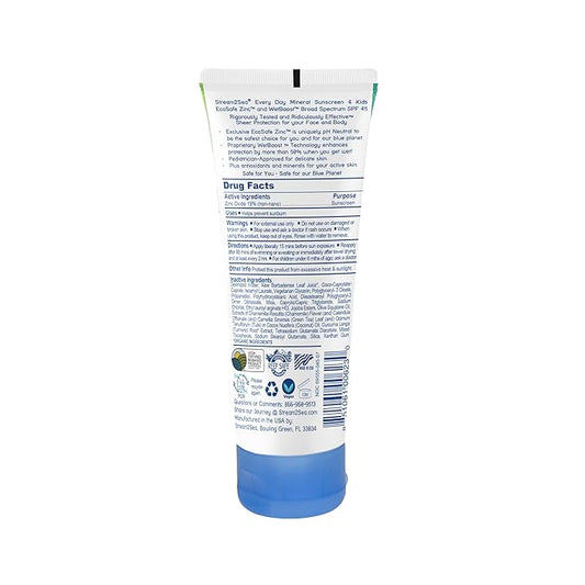 SPF 45 Every Day Kids Mineral Sunscreen | 2.5 Fl Oz Biodegradable, Paraben Free & Reef Safe Sunscreen for Face & Body for Kids | Non-Greasy, Lightweight & Sheer Mineral Protection Against UVA & UVB