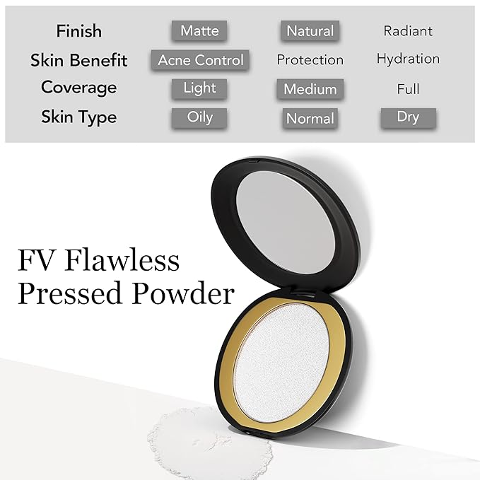 FV Talc-Free Medium Coverage Pressed Powder, Long-Lasting, Oil Control Matte Finish, Translucent Foundation Powder for Light, Medium & Tan Skin Tones, 0.28 Oz, Translucent