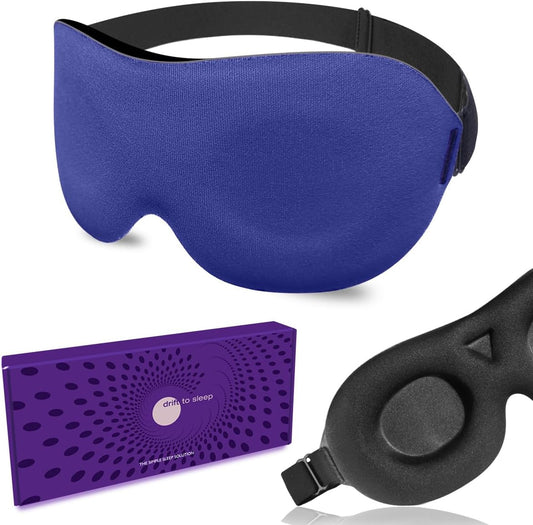 3D Sleep Mask for Side Sleepers – 100% Light Blocking Eye Mask for Sleeping, Zero Eye Pressure, Soft Breathable Memory Foam, Adjustable Strap for Travel, Men & Women (Blue)