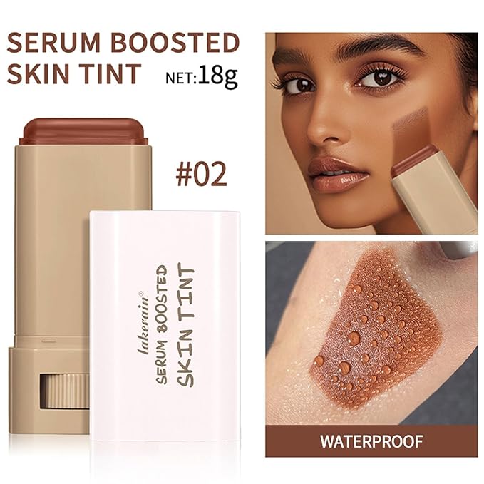 Multi-Use Foundation Stick Beauty Balm Serum Boosted Skin Tint, On-The-Go Tinted Solid Serum, Lightweight and Buildable Creamy Skin Tint Stick Makeup, Natural Finish(02#)