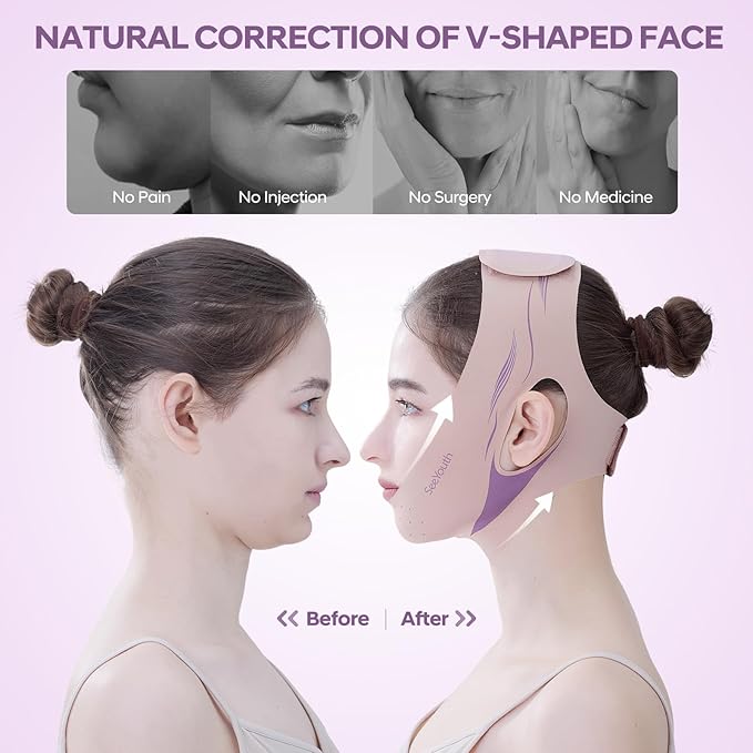 V Line Lifting Mask Chin strap for sleeping, Reusable Face Slimming Strap, V Line Mask, Face Lift Prevent Sagging, V Line Lifting Mask for Women,Jaw Exerciser，Pink