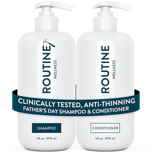 Routine Wellness Anti-Thinning Shampoo and Conditioner Set for Thinning Hair - Biotin DHT Blocker for Men - Color Safe Shampoo for Hair Loss & Healthier Hair - Father's Day Mens Scent (Pack of 2)