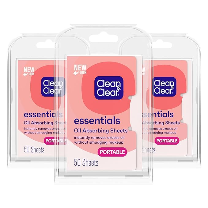 Clean & Clear Oil Absorbing Facial Sheets, Portable Blotting Papers for Face & Nose, Absorbing Blotting Sheets for Oily Skin to Instantly Remove Excess Oil & Shine, 3 x 50 ct