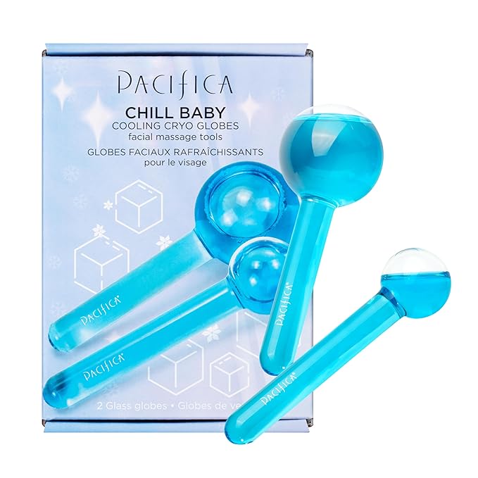Pacifica Ice Roller Cryo Globes – Cooling Glass Facial Massager for Face, Eyes & Neck – Cold Therapy Beauty Tool for Puffy Eyes, Dark Circles, Redness, Wrinkles – Skin Care Gift for Women & Men