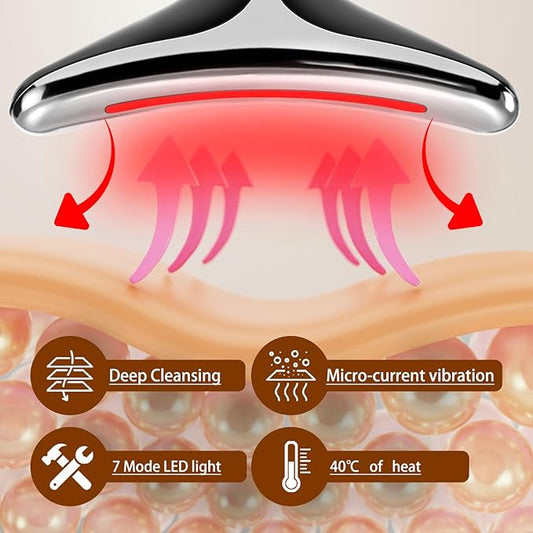 VGY 7-in-1 Face Massager Tool for Skin Care, Multi-Function Electric Red Light Therapy for Face, Wrinkles, Double Chin (Black)