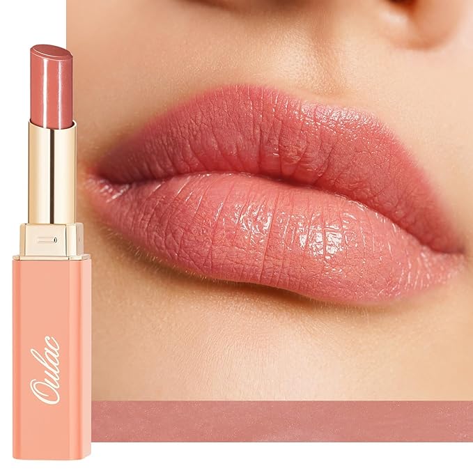 Oulac Moisturizing Shine Pink Peach Lipstick for Women - 2 in 1 Pink Peach Glossy Tinted Lip Balm, Hydrating Winter Lipstick for Dry Lips,Shine Juicy Finish Vegan 2.2g/0.07oz (G13)