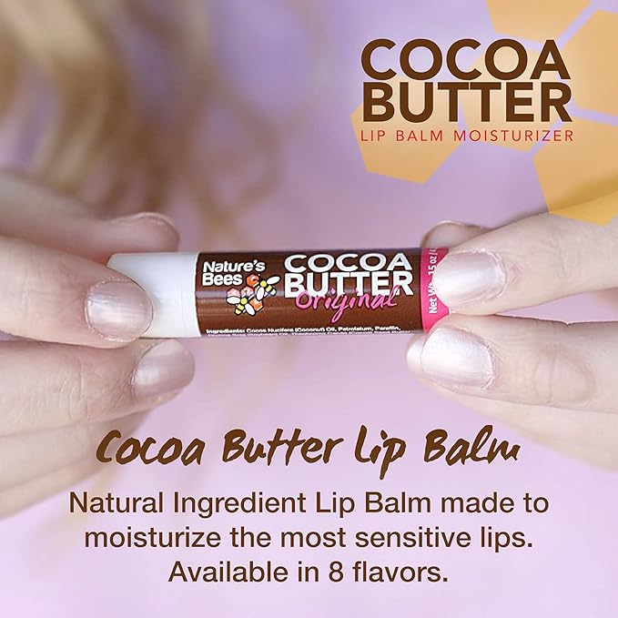 Nature's Bees - Cocoa Butter Lip Balm Moisturizer - Tropical 24 Pack, 4 Flavors - Citrus, Coconut, Cherry, & Mint - Made w/Coconut Oil, Beeswax, Vitamin E, Aloe, Shea Butter - 0.15oz (4.2g)