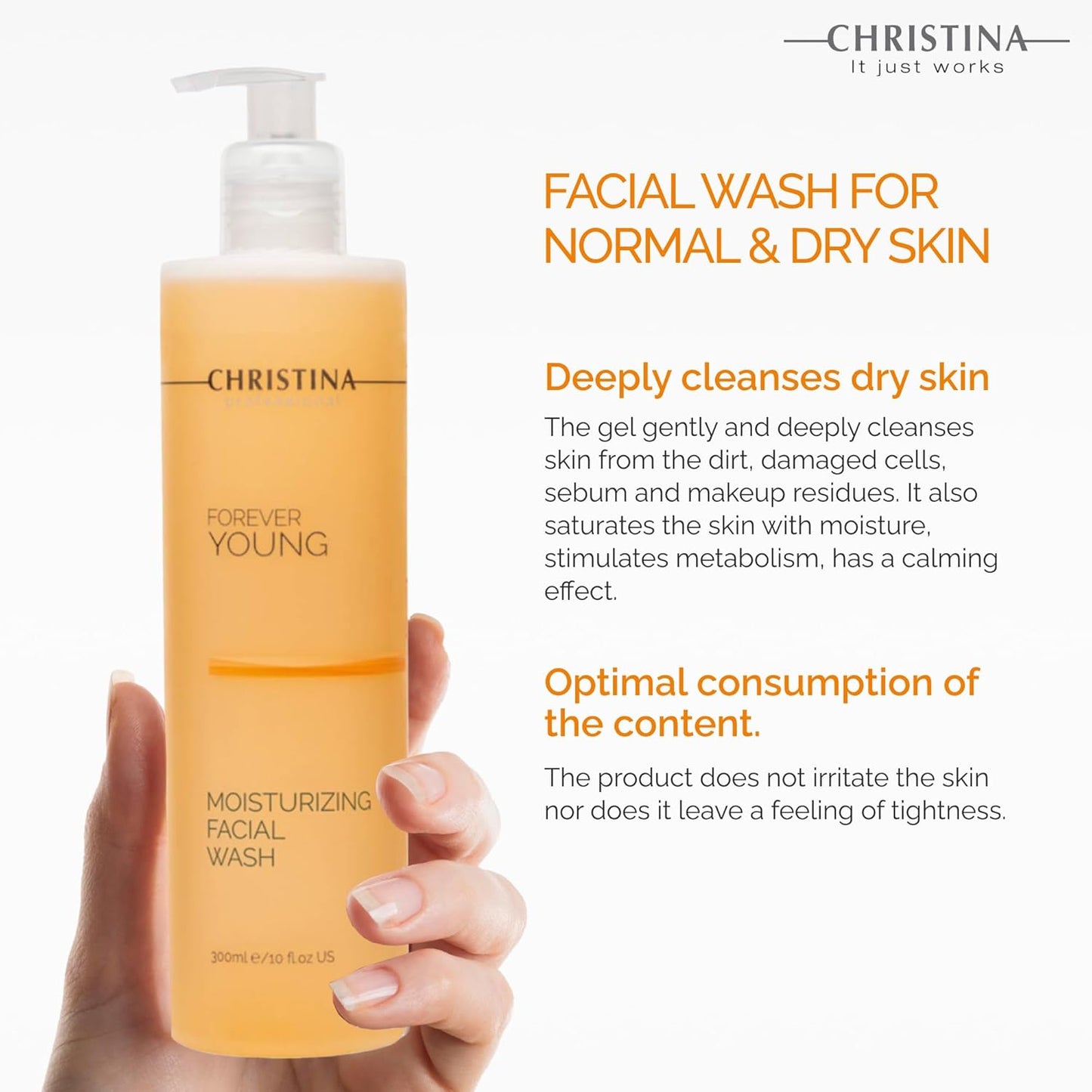 -CHRISTINA- Forever Young Hydrating Antioxidant Face Wash | Moisturize, Cleanse, and Soothe with Glycolic Acid Facial Cleanser | For Combination, Normal, Oily Skin 300ml