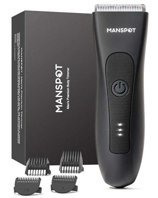 MANSPOT Manscape Groin & Body Hair Trimmer for Men, Electric Ball Pubic Trimmer Shaver,Manscape Kit with 4 Guard,Replaceable Ceramic Blade Heads,Waterproof Wet/Dry Shaver,90 Minutes Shaving