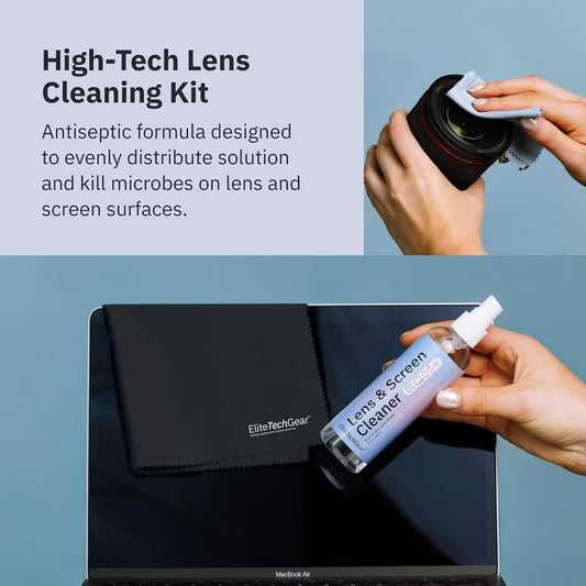 Elite Tech Gear Optical, Screen & Lens Care Kit - 3pc Spray (2x4oz+1oz) with 2 Microfiber Cloths - Alcohol-Free Eyewear Solution - 5pc Glasses Cleaner