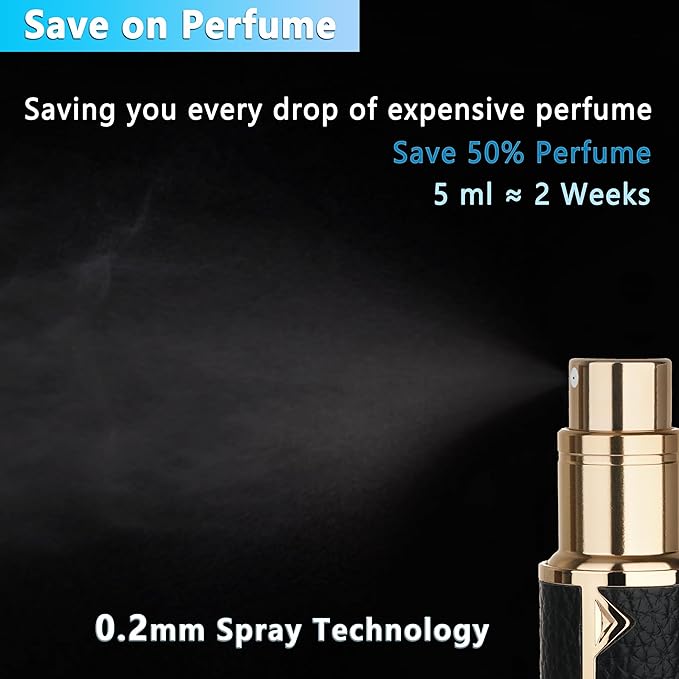 Refillable Travel Perfume Atomizer Bottle - 5ml Luxury Pocket Perfume Dispenser Pump, Travel Perfume Atomiser, Cologne Dispenser, Portable Size Sprayer Bottle for Traveling (Black)