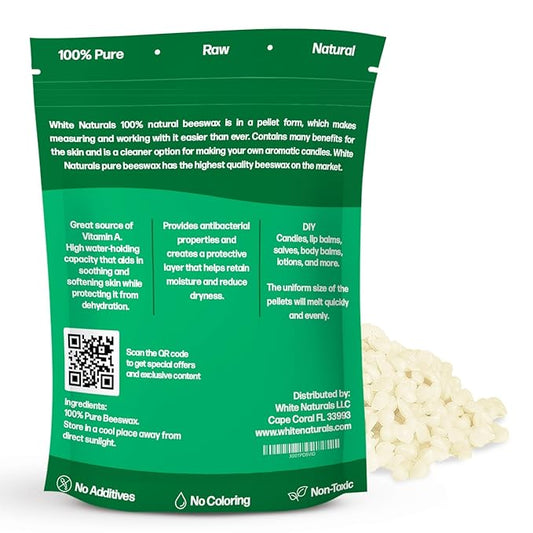 White Beeswax Pellets 8 oz, Pure, Natural, Cosmetic Grade, Bees Wax Pastilles, Triple Filtered, Great For DIY Lip Balms, Lotions, Candles By White Naturals