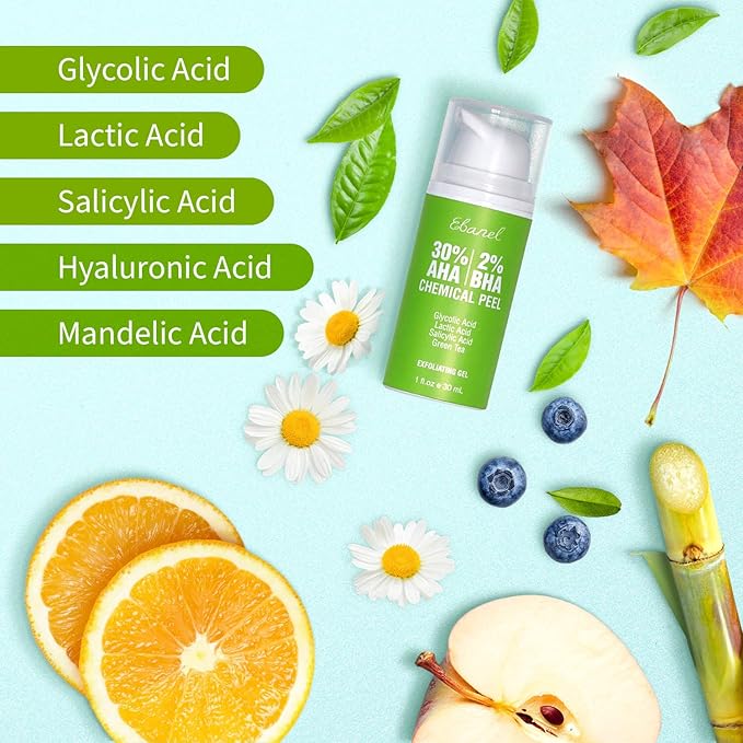 Ebanel Chemical Peel for Face, AHA BHA Exfoliator, Glycolic Acid Peel, Salicylic & Lactic Acid Face Peeling Gel, Infused with Green Tea & Chamomile for Acne Scars, Dark Spots, Wrinkles, Fine Lines