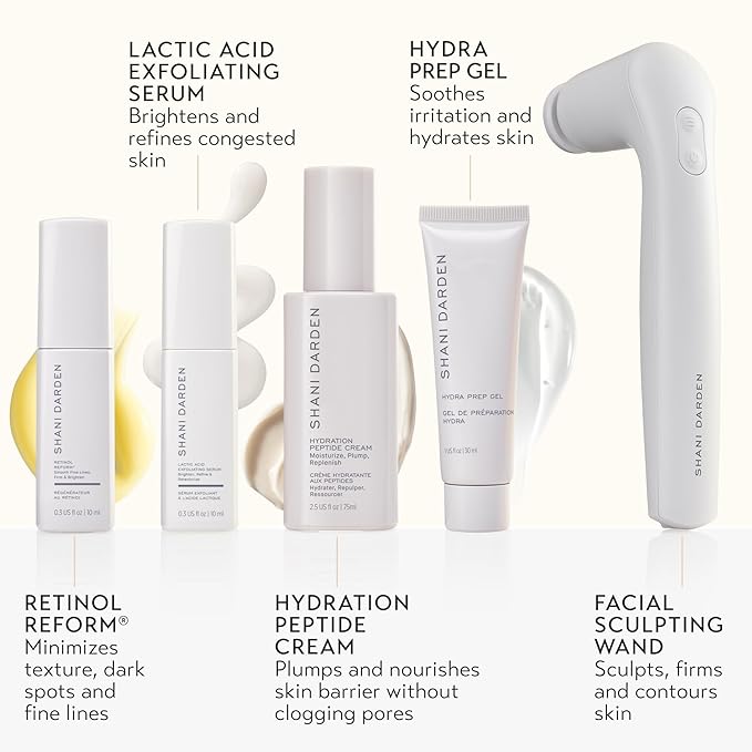 SHANI DARDEN SKINCARE Sculpt & Firm Travel Kit, Facial Sculpting Wand, Attachments, Retinol Reform & Lactic Serums, Peptide Cream & Pep Gel, 7 Items