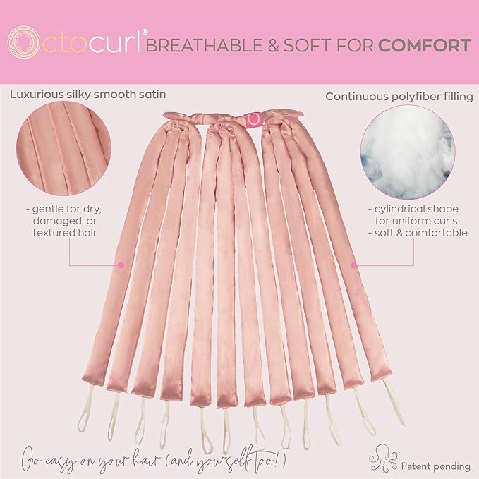Octocurl Heatless Hair Curler - No Headband Octopus Curler - Overnight Curls for Short Hair (Satin - Pink)