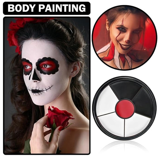 Clown Makeup Kit,Black White Red Face Paint Professional Adult Body Paint Kit for Halloween SFX Special Effects Makeup Kit
