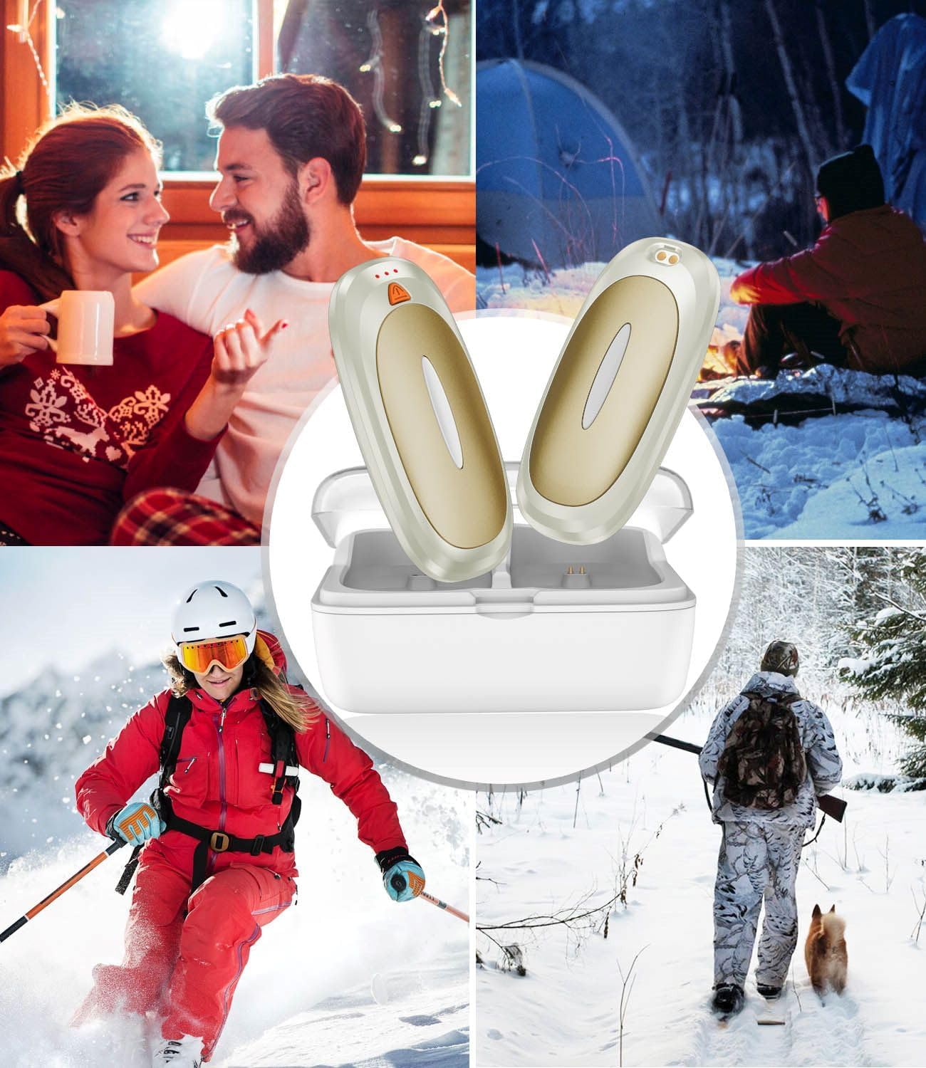 Hand Warmers Rechargeable with 10000mAh Charging Case, 2000mAh Portable Hand Warmers 2 Pack, Reusable Electric Pocket Heater for Hunting, Camping Gear, Outdoors, Gifts