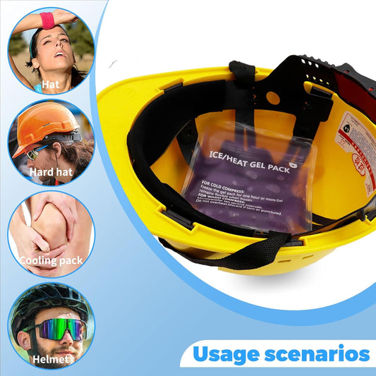 Reusable Cooling Gel Packs - Hat Inserts for Hard Hats & Caps Plus Universal Cold Therapy Wrap | 4-Hour Relief for Headaches, Injuries, Construction & Heat