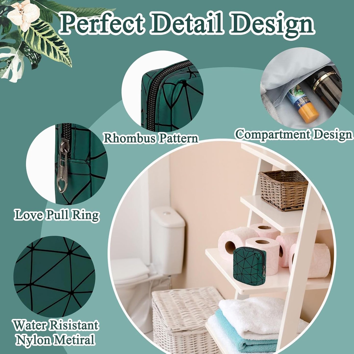 Sanitary Napkin Storage Bags Set, Portable Period Bag for Teen Girls Small Make up Bag for Purse, Portable Menstrual Pad Pouch(Large & Small Green)