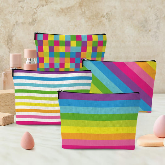 4pcs Colorful Rainbow Makeup Bag, Bright Neon Colors Cosmetic Bag, Christmas Wedding Anniversary Birthday Friendship Gifts for Women Girls Best Friends Therapist Bestie Mom Travel Toiletry Bag