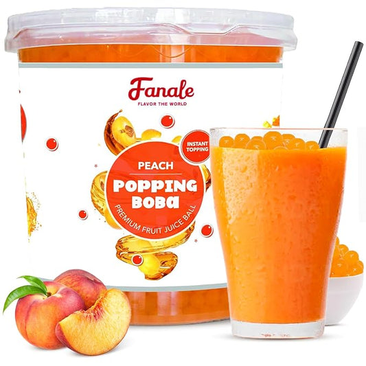 Fanale Peach Popping Boba Pearls, Vegan, Non GMO, Gluten Free, Fat Free, Perfect for Bubble Tea, Smoothies, Ice Cream, Desserts, and Beverages.