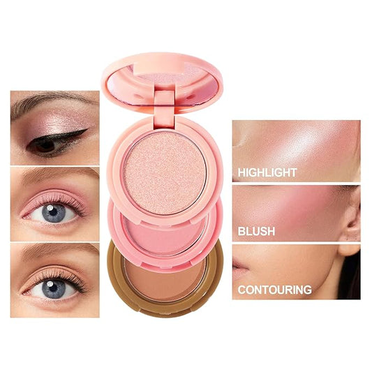 Makeup Eyeshadow Palettes, 3-in-1 Protable Multifunction Blush Highlighter Contour Palettes with 3 Trend Colors for Daily Natural Luster Makeup, Waterproof Long Lasting - 2 Pack #2