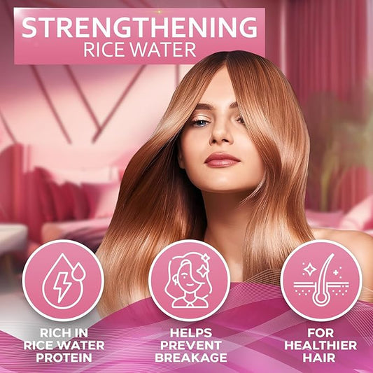 Rice Water Spray for Hair - With Rosemary, Biotin and Castor Oil - Tonic for Women and Men with Thinning Hair - Fermented Thickening Treatment to Fight Hair Fall - Daily Strengthening Leave In Formula