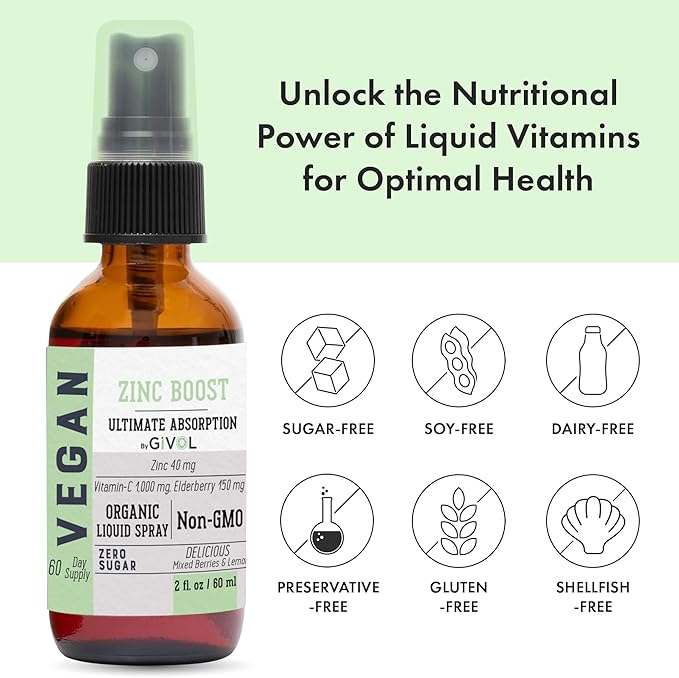 Organic ZINC Boost Mist 40 mg (Extra Strength) - Sugar Free with Vit C and Elderberry Extract - Vegan Liquid Spray for Kids and Adults - Easy Absorption - Non-GMO - (60 ml) 60 Days Supply