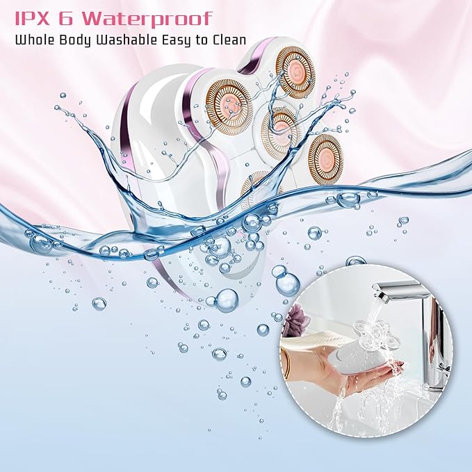 Electric Razors for Women: Rechargeable Shaver with Detachable Head - 5D Wet and Dry Lady Hair Remover for Legs and Hand (Pink)