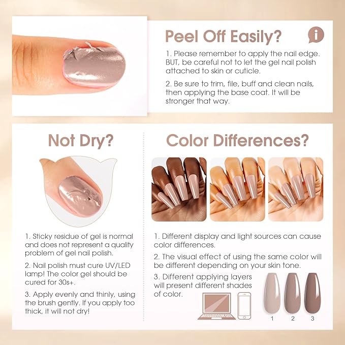 ROSALIND Nude Brown Gel Nail Polish Set, 8 Colors White Nude Brown Gel Polish, Beige Tan Caramel Coffee Gel Polish Collection Nail Art Gift DIY at Home