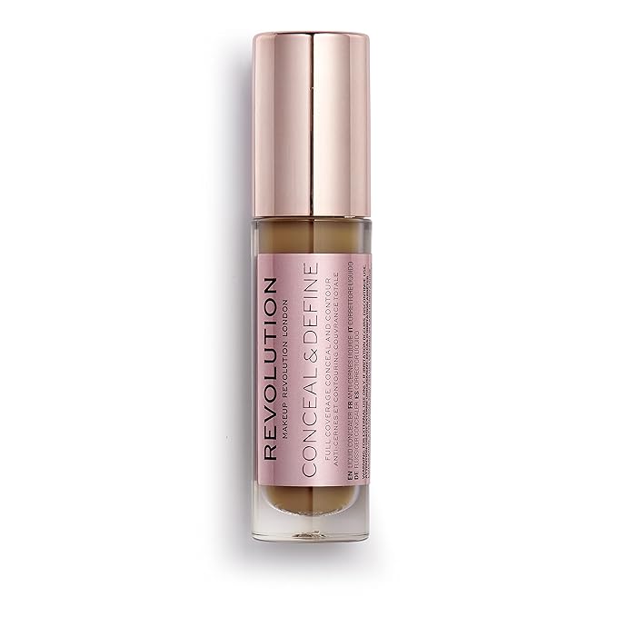 Makeup Revolution Conceal & Define Concealer, Full Coverage Makeup Concealer, Matte Finish & Long Wear,For Dark or Deep Skin Tones, Vegan, C13.2, 4ml