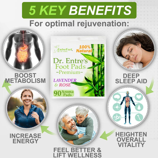 Dr. Entre's Foot Pads: Premium Foot Pads to Feel Better, Sleep Better & Relieve Stress | Effective Organic Lavender & Rose Foot Patches | 90 Pack