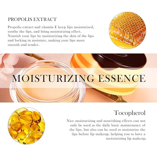 2Pcs Bee Lip Balm Honey Pot, Bee Honey Lip Sleeping Mask Overnight Repair Lip, Moisturizing Lip Mask Bee Lip Balm Pot with Wand, Hydrate Nourish Lips Lip Scrubs Exfoliator