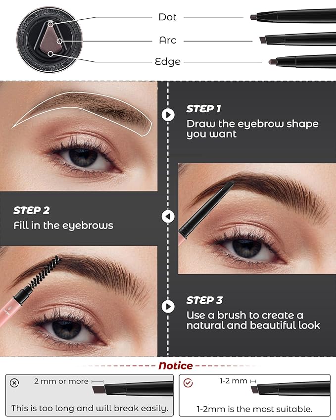 6Pcs Microblading Eyebrow Pencils Deep Brown Waterproof Eye Brow Pencil w/Eye Brow Razor & Scissors Kit 0.5mm Ultra-Fine Tip Creates Hair-Like Strokes for Women Effortless Natural Brows