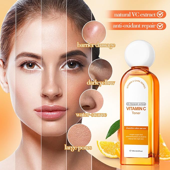 Vitamin C skin routine kit for women - face wash and moisturizer set - facial kit for women -toner face wash serum eye cream