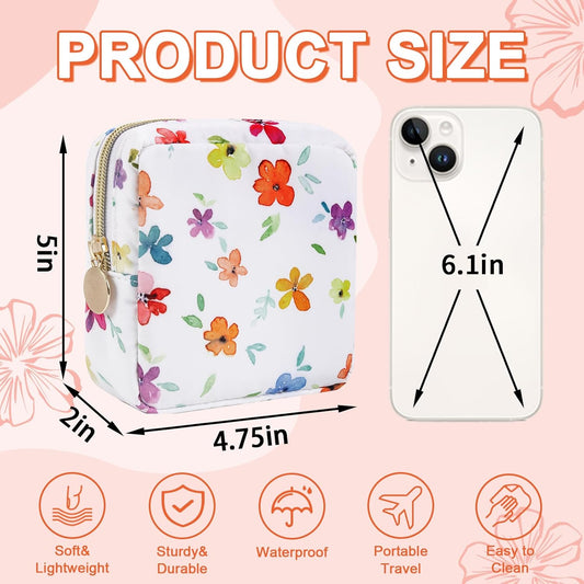 Waterproof Mini Floral Makeup Bag Pouch for Purse,Nylon Flower Cosmetic Travel Bag Small Preppy Toiletry Organizers for Women Girl,Cute Zipper Pouch Coin Purse for Work(Mini Colorful-Flowers)