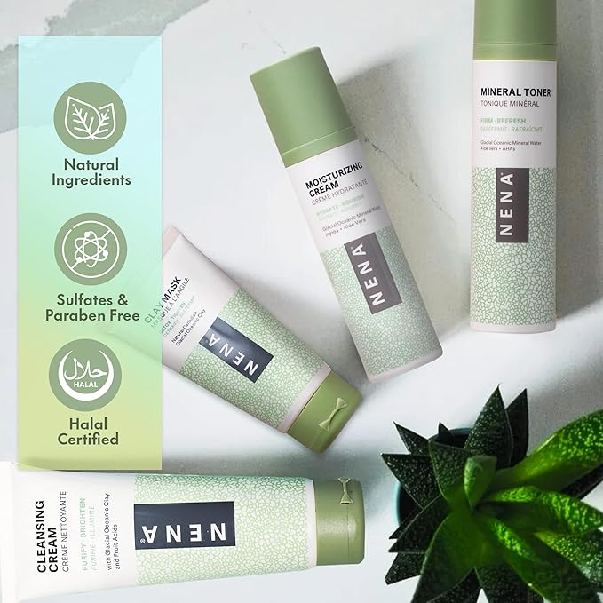 NENA Natural Skincare Kit | 4-Piece Daily Skin Essentials for Women & Men - for Dry, Oily, Normal and Sensitive Skin | EWG Verified, Cruelty Free & Vegan-Friendly