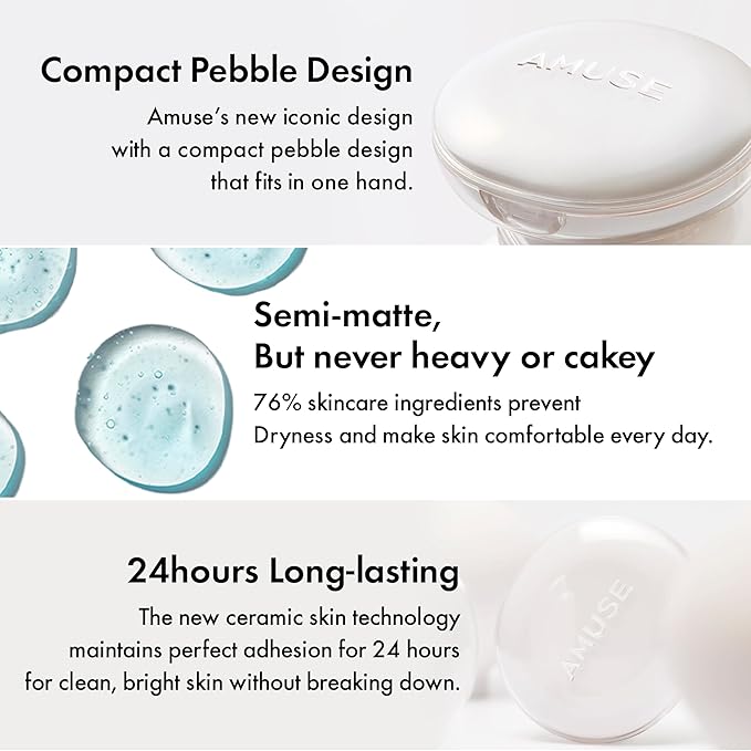 Amuse SEOUL Ceramic Skin Perfector Cushion Foundation 02 HEALTHY | Long-lasting, Lightweight, Semi-matte, Flawless Coverage, Hypoallergenic, Vegan, Korean Beauty (15g / 0.52oz.)