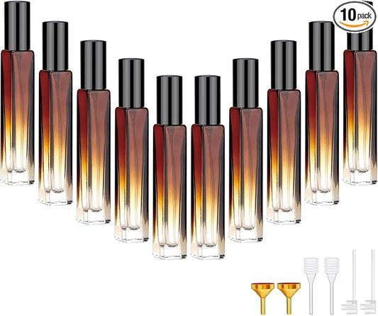 Segbeauty Travel Perfume Bottle, 10pcs 10ML Empty Refillable Glass Perfume Atomizer, 0.34oz Portable Cologne Dispenser Spray Bottle Travel Size Sample Bottles Sprayer Perfume Making Kit Gradient Amber
