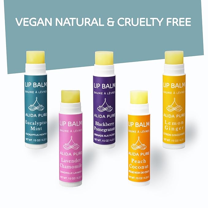 Duet Lip Balm Collection, Vegan Lip Balm Set, Beeswax Free, with Avocado Oil, Organic Jojoba Oil, and Vitamin E, Natural Moisturizer for Dry, Chapped Lips, 5 Tube Set